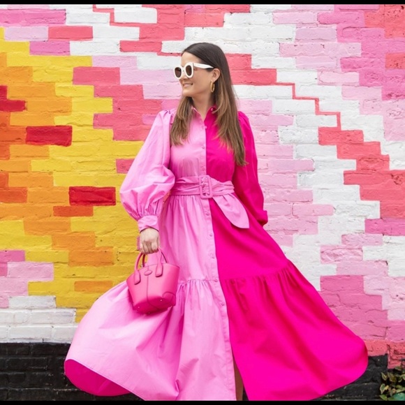 Christopher John Rogers Dresses & Skirts - Christopher John Rogers Two Tone Pink Tiered Belted Maxi Dress